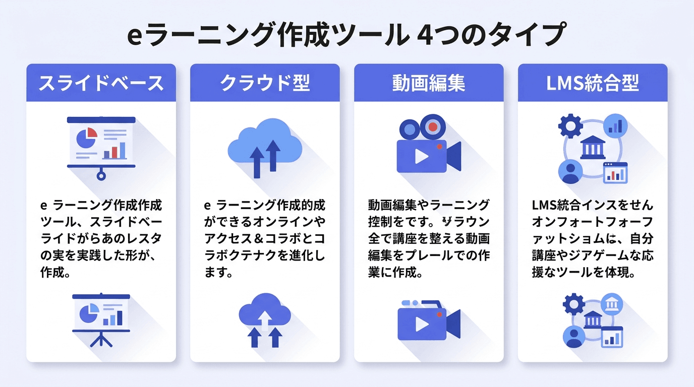 eラーニング作成ツールの4タイプ比較図